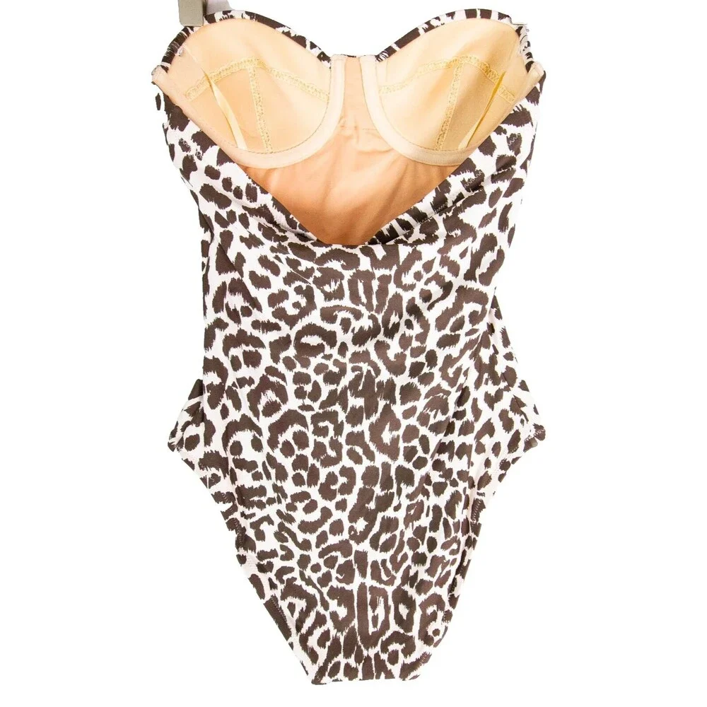 J.Crew Ruched Bandeau One-Piece Swimsuit Leopard Print Size 0 H7672